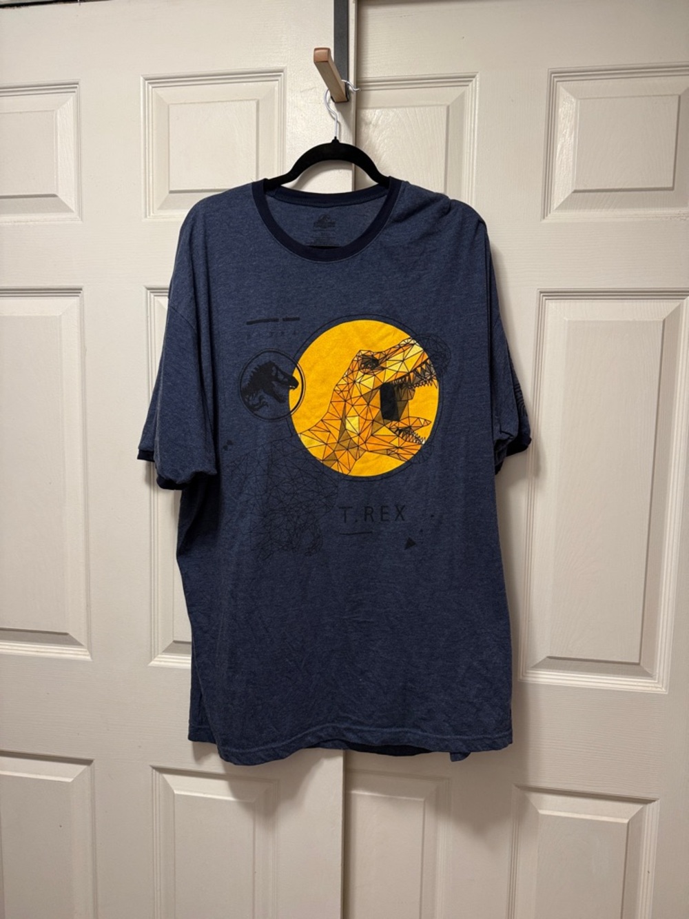 Jurassic Park Navy Short-Sleeve Graphic Tee with Yellow T-Rex Print